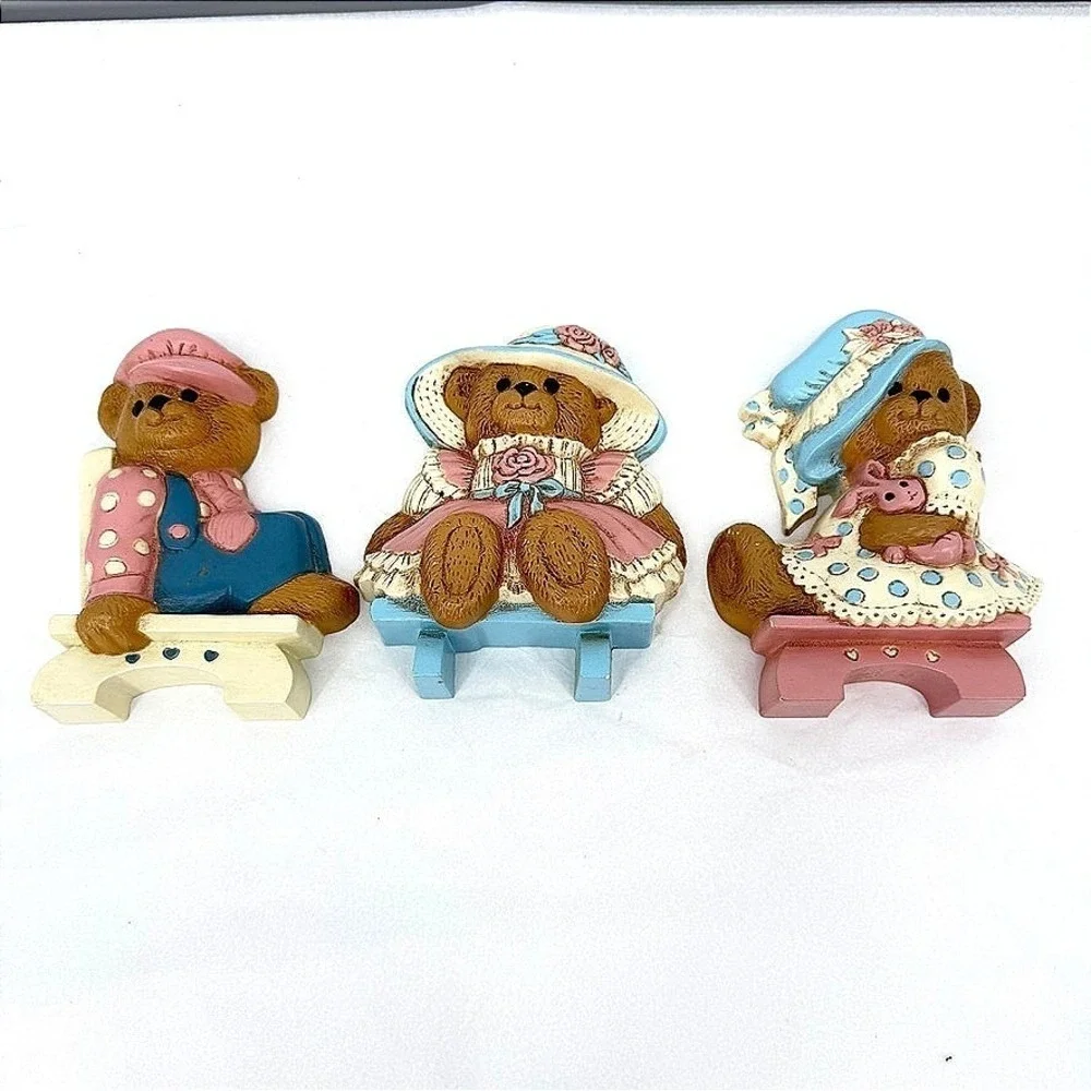 Burwood Products Wall Hanging Teddy Bear Trio VTG Decor Set 3375 Nursery MCM